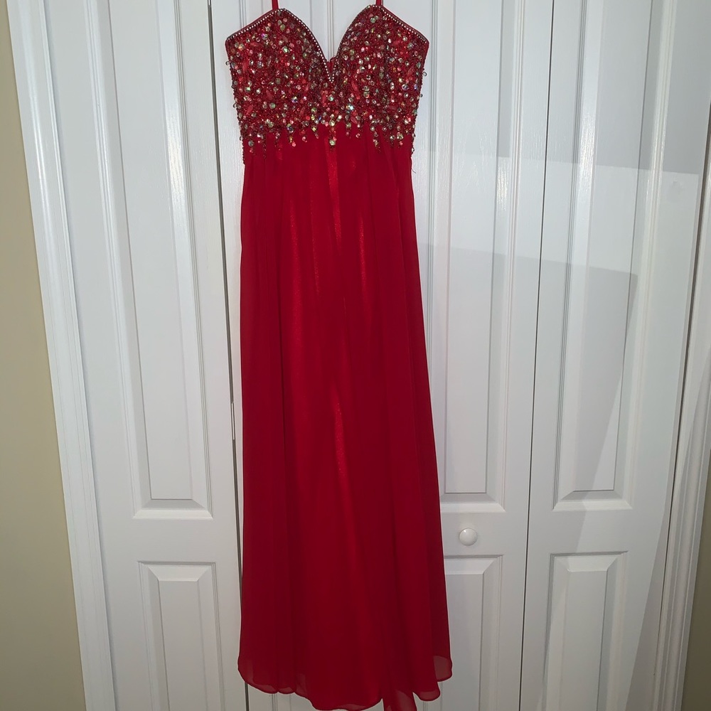 Red Strapless Formal Dress